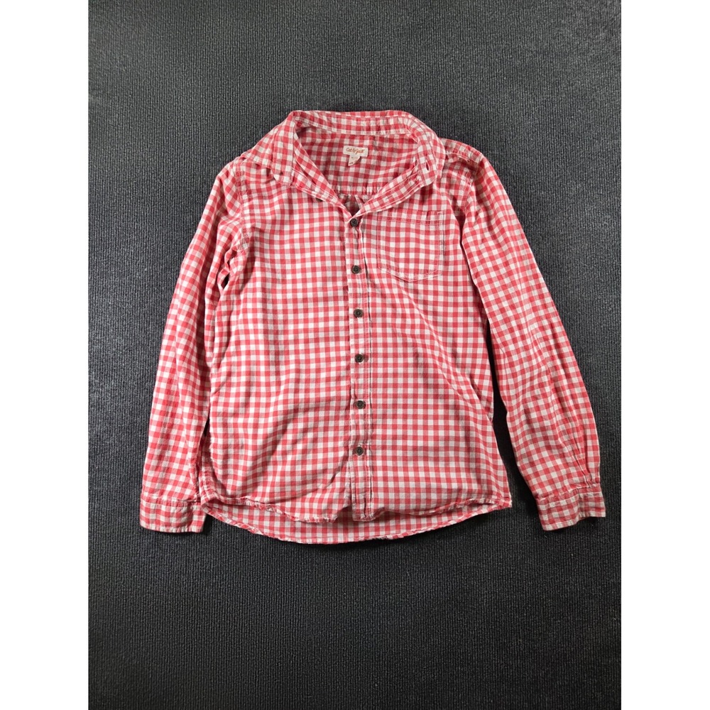 Cat & Jack Kids XL 16 Red White Gingham Long Sleeve Button Down Shirt 2245